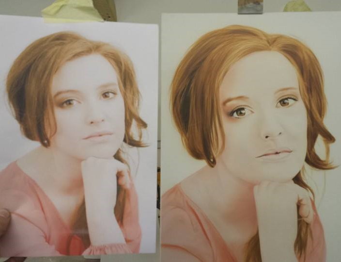Airbrushed Painting of Young Lady with hand on chin